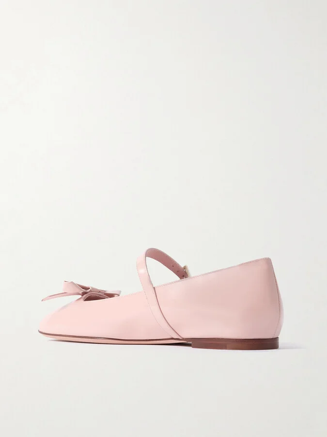 Valentino Garavani - Bow-embellished Patent-leather Mary Jane Ballet Flats - Pink - Image 3