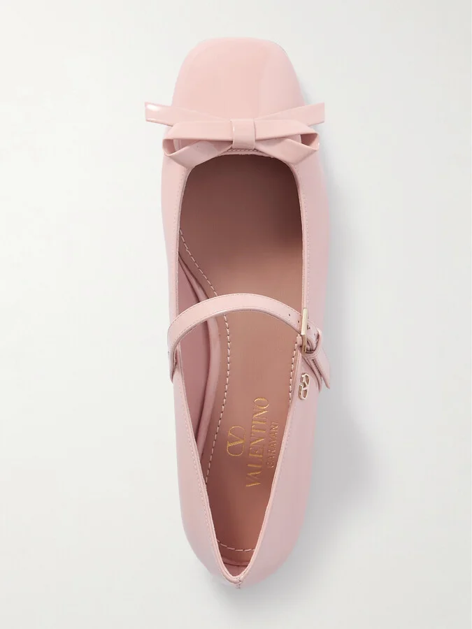 Valentino Garavani - Bow-embellished Patent-leather Mary Jane Ballet Flats - Pink - Image 5