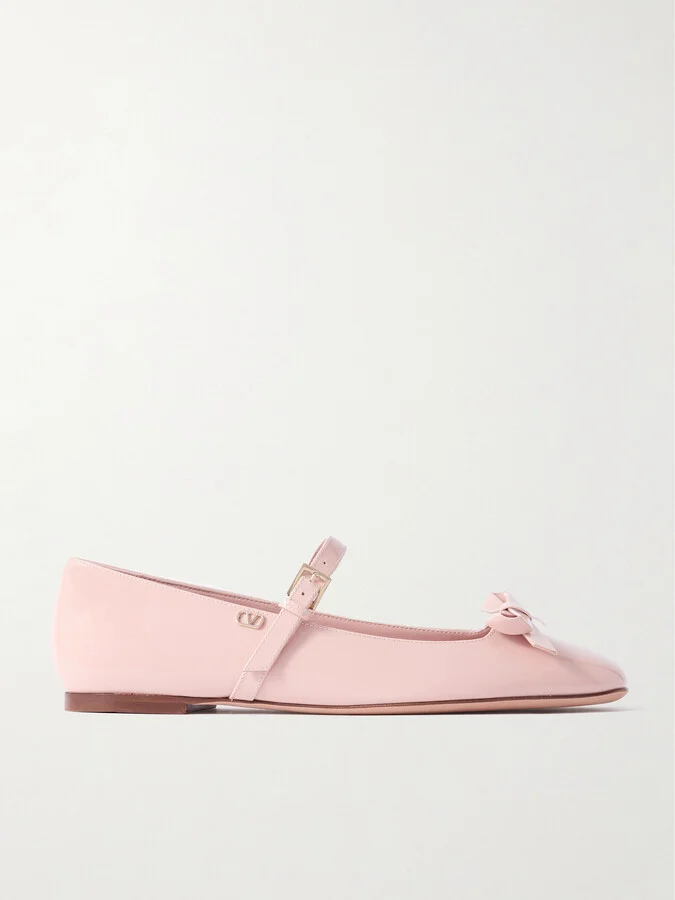 Valentino Garavani - Bow-embellished Patent-leather Mary Jane Ballet Flats - Pink
