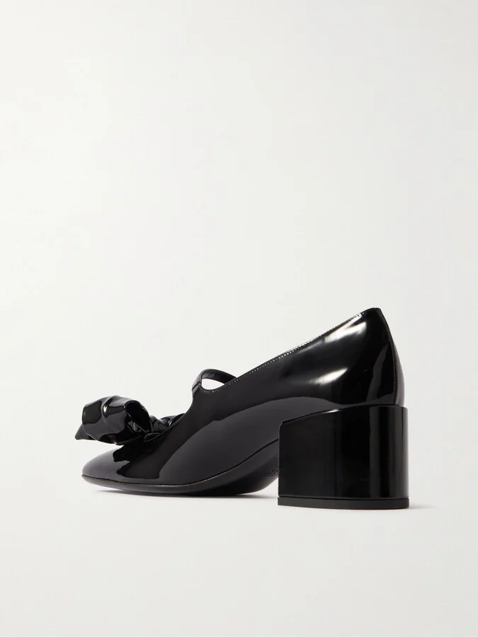 Valentino Garavani - Bow-embellished Patent-leather Mary-jane Pumps - Black - Image 3