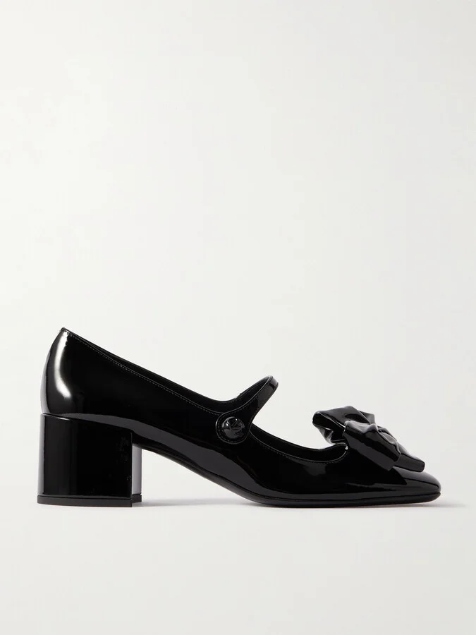 Valentino Garavani - Bow-embellished Patent-leather Mary-jane Pumps - Black
