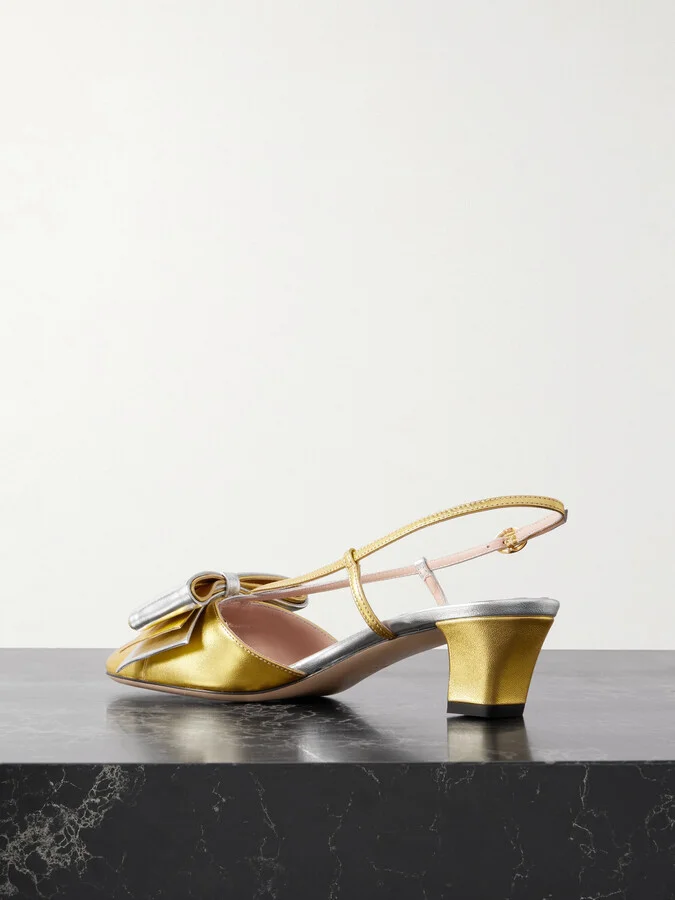 Valentino Garavani - Bowbow Two-tone Metallic Leather Pumps - Gold - Image 3