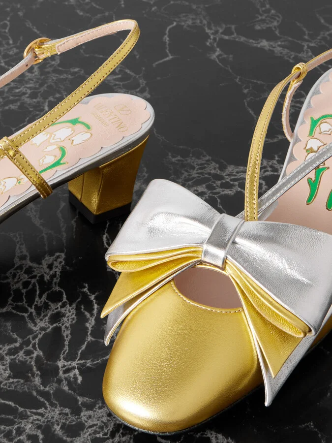 Valentino Garavani - Bowbow Two-tone Metallic Leather Pumps - Gold - Image 4