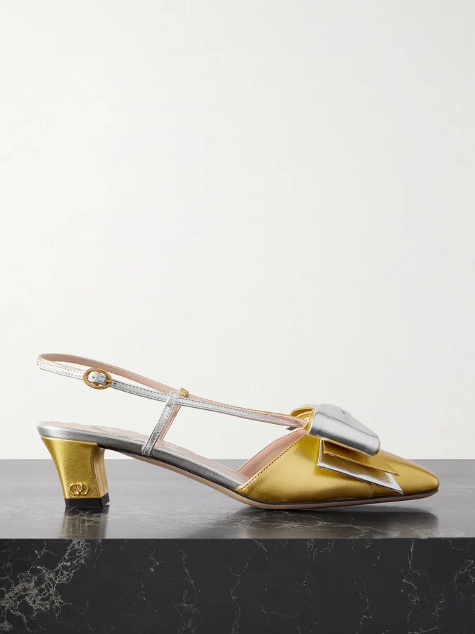 Valentino Garavani - Bowbow Two-tone Metallic Leather Pumps - Gold
