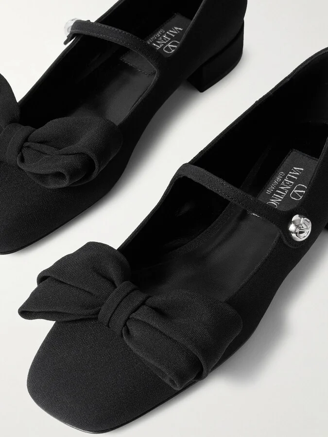 Valentino Garavani - Bowjane 20 Silk-crepe Mary Jane Pumps - Black - Image 4