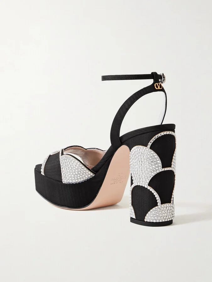 Valentino Garavani - Bowow 110 Faille And Crystal-embellished Metallic Leather Platform Sandals - Silver - Image 3