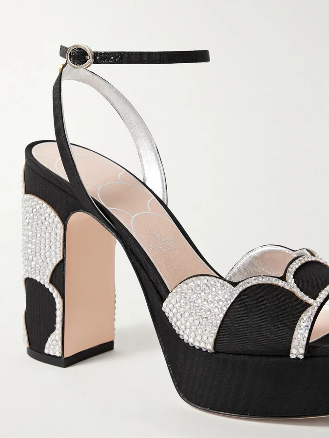 Valentino Garavani - Bowow 110 Faille And Crystal-embellished Metallic Leather Platform Sandals - Silver - Image 4