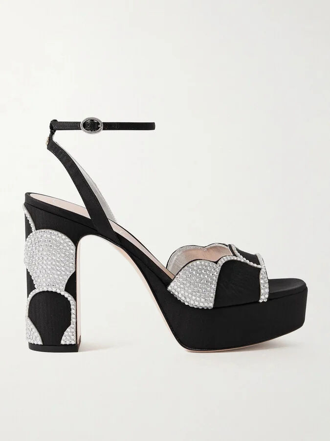 Valentino Garavani - Bowow 110 Faille And Crystal-embellished Metallic Leather Platform Sandals - Silver