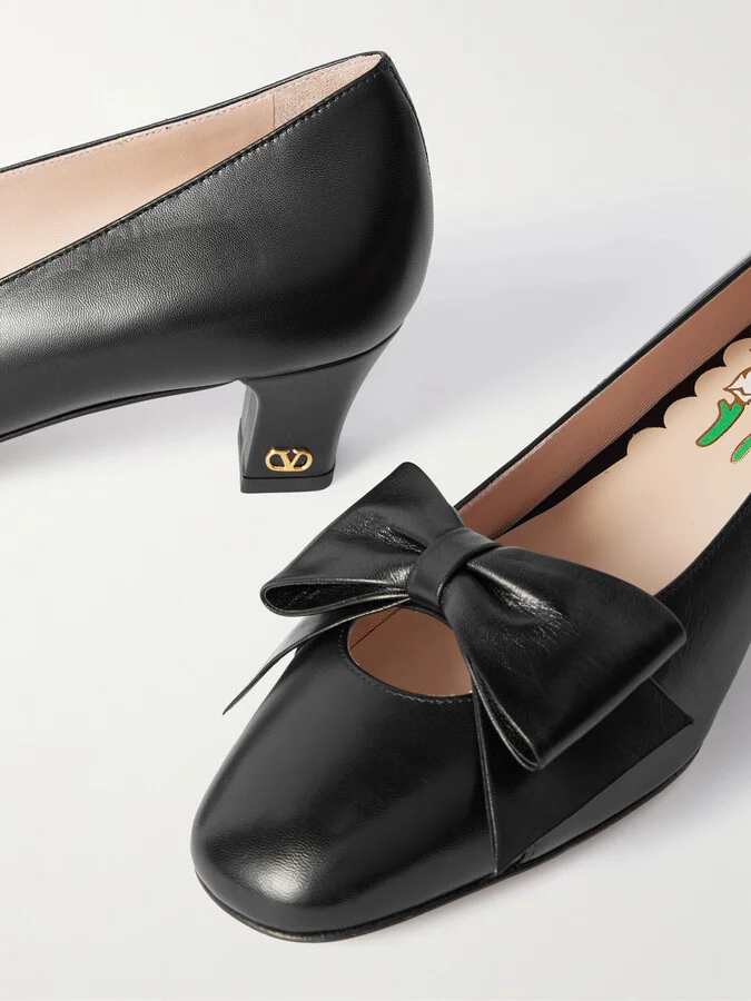 Valentino Garavani - Bowow 45 Bow-embellished Leather Pumps - Black - Image 4