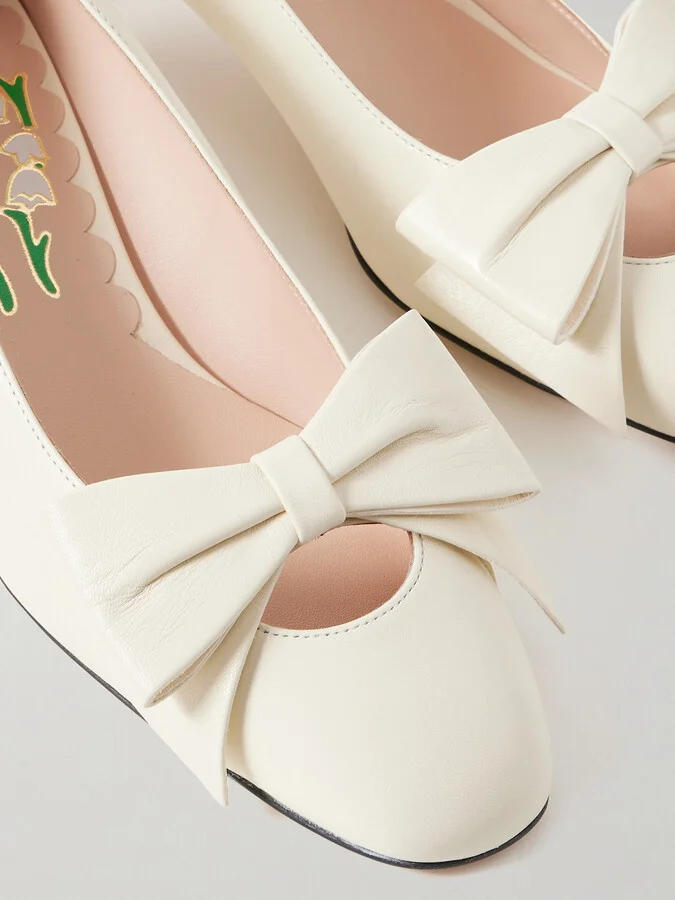 Valentino Garavani - Bowow 45 Bow-embellished Leather Pumps - Ivory - Image 4