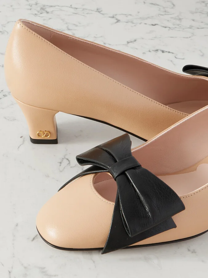 Valentino Garavani - Bowow 45 Bow-embellished Leather Pumps - Neutrals - Image 4