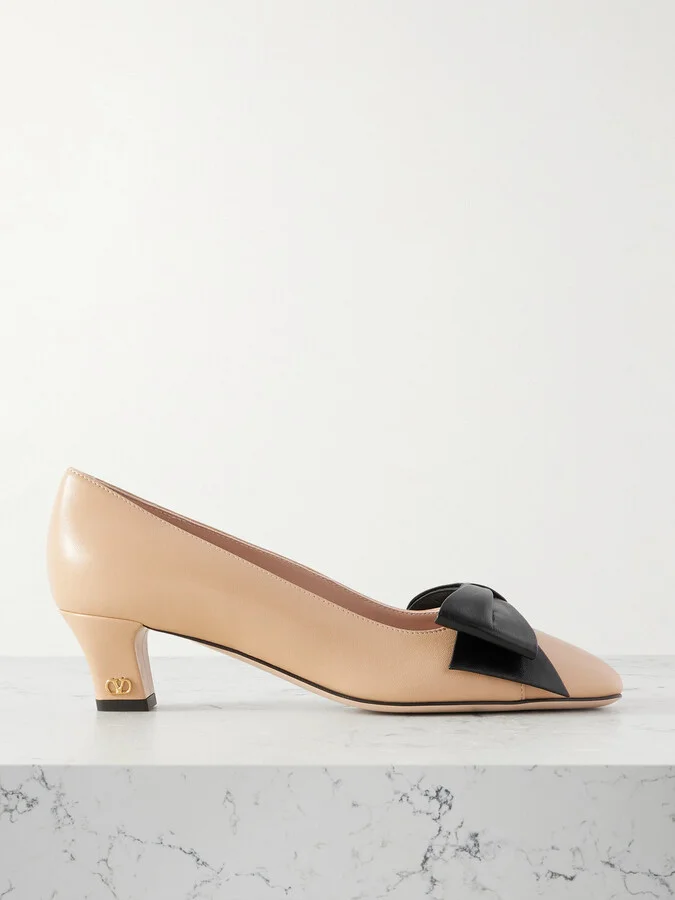 Valentino Garavani - Bowow 45 Bow-embellished Leather Pumps - Neutrals