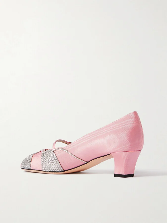 Valentino Garavani - Bowow 45 Crystal-embellished Metallic Suede-trimmed Moiré Pumps - Pink - Image 3