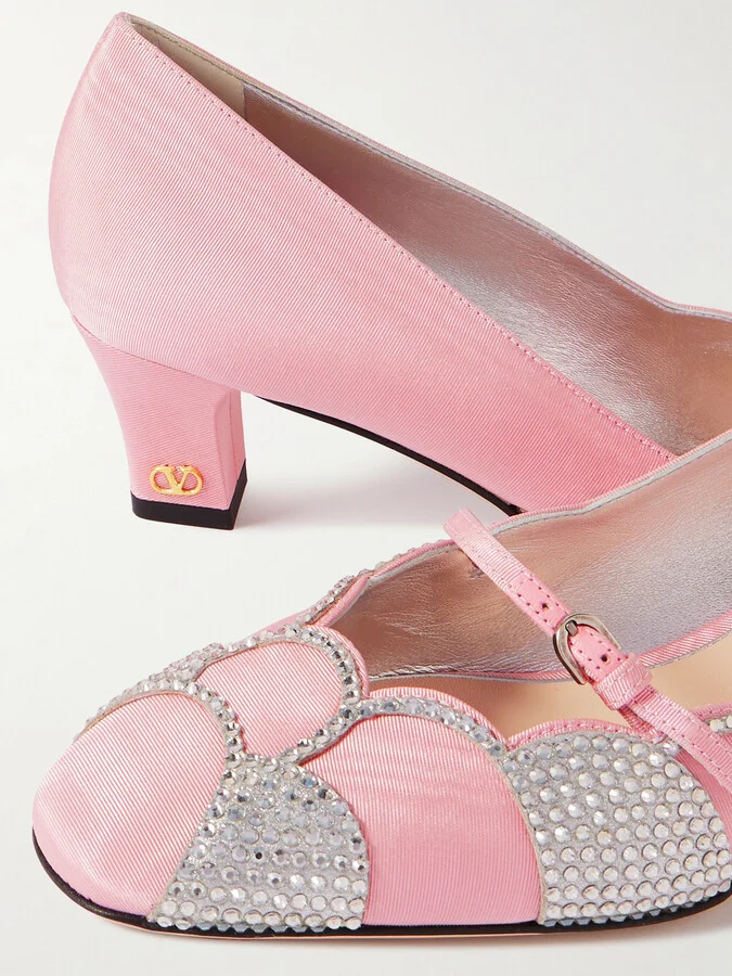 Valentino Garavani - Bowow 45 Crystal-embellished Metallic Suede-trimmed Moiré Pumps - Pink - Image 4