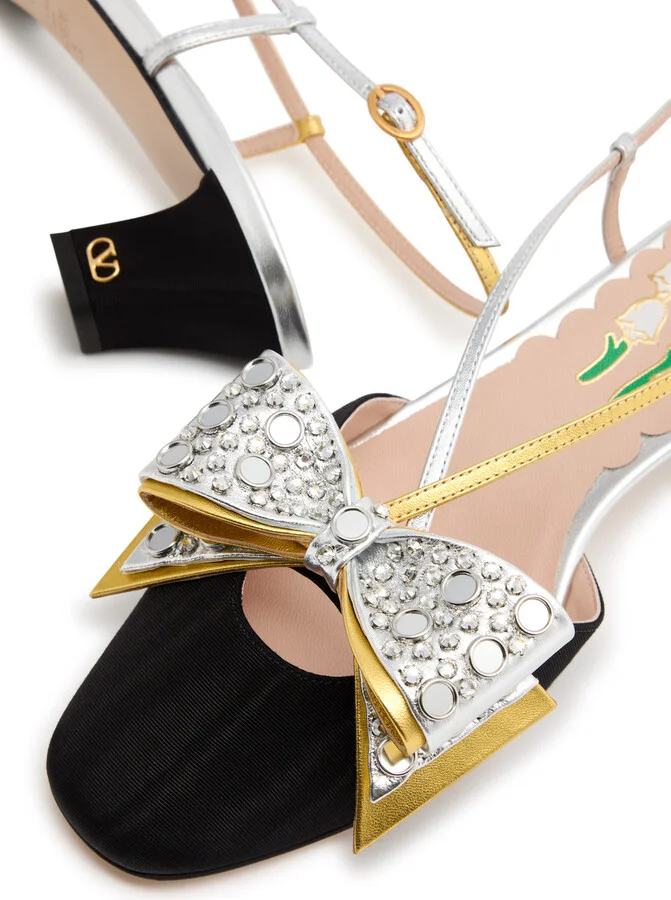 Valentino Garavani Bowow 45 Embellished Moiré Pumps - Image 3