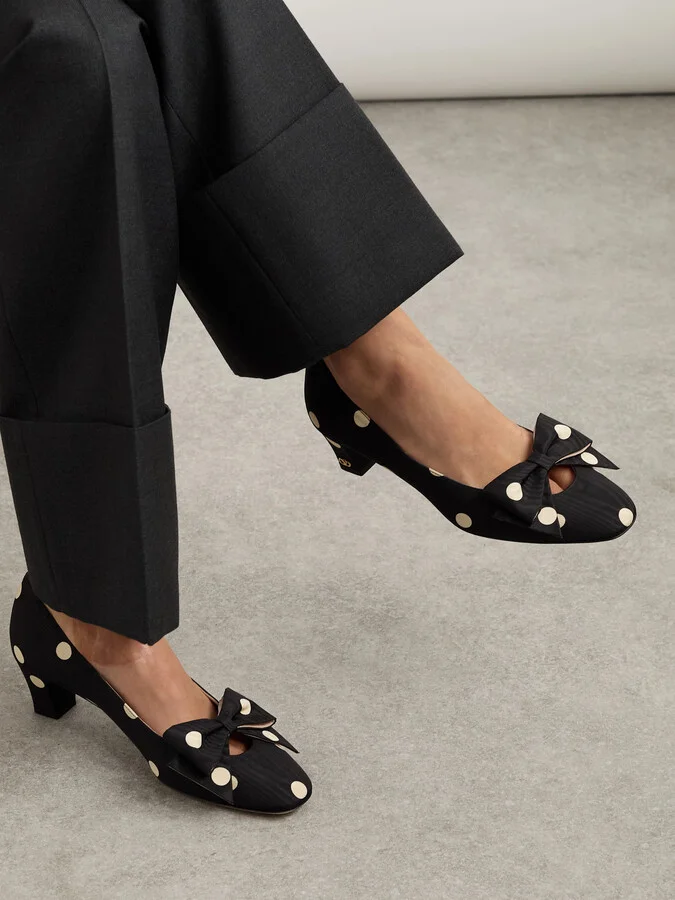 Valentino Garavani - Bowow 45 Polka-dot Moire Pumps - Black - Image 2