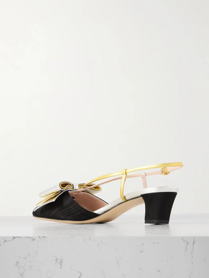 Valentino Garavani - Bowow 45 Two-tone Metallic Leather And Moiré Slingback Pumps - Black - Image 3