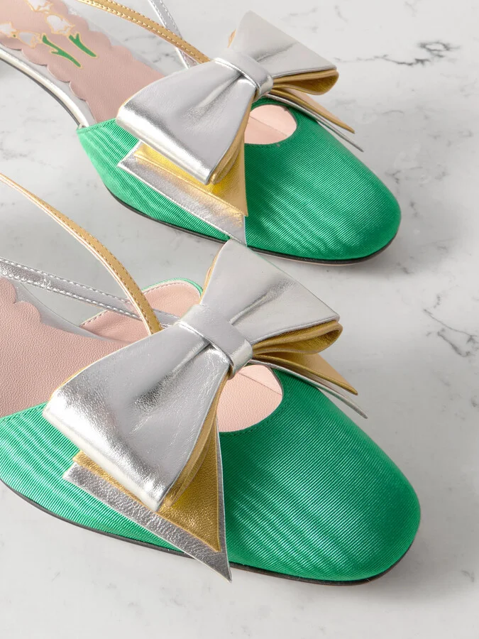Valentino Garavani - Bowow 45 Two-tone Metallic Leather And Moiré Slingback Pumps - Green - Image 4