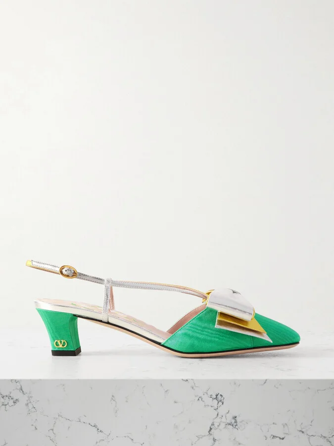 Valentino Garavani - Bowow 45 Two-tone Metallic Leather And Moiré Slingback Pumps - Green