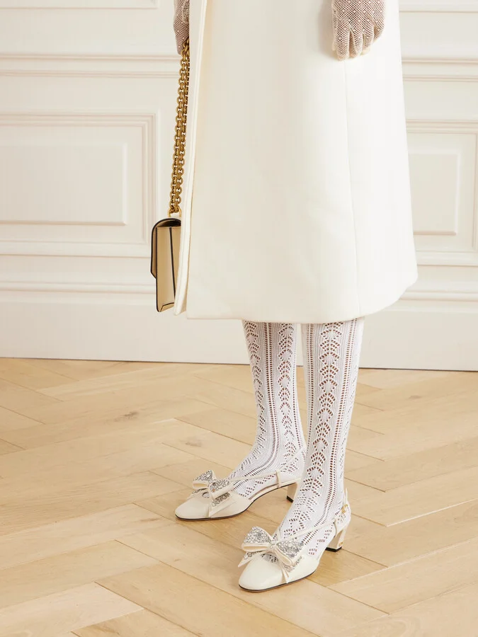 Valentino Garavani - Bowow Embellished Leather Slingback Pumps - Ivory - Image 2