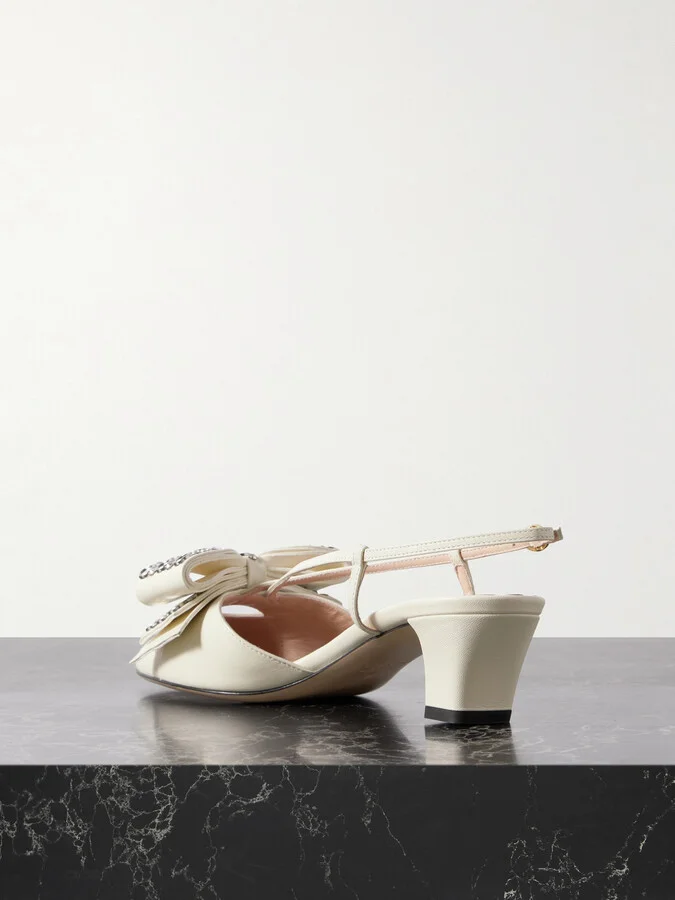Valentino Garavani - Bowow Embellished Leather Slingback Pumps - Ivory - Image 3