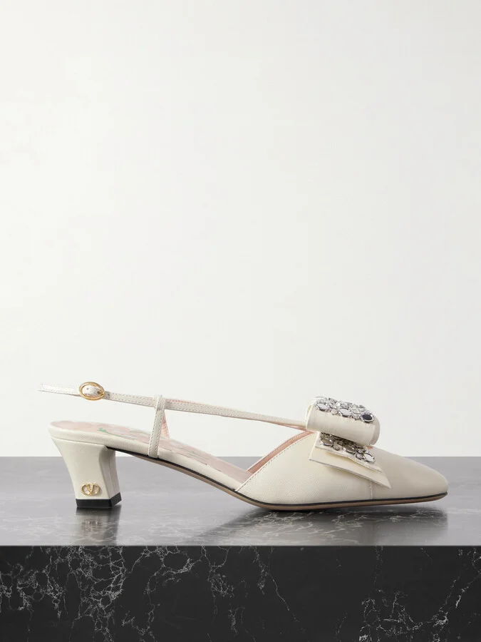 Valentino Garavani - Bowow Embellished Leather Slingback Pumps - Ivory