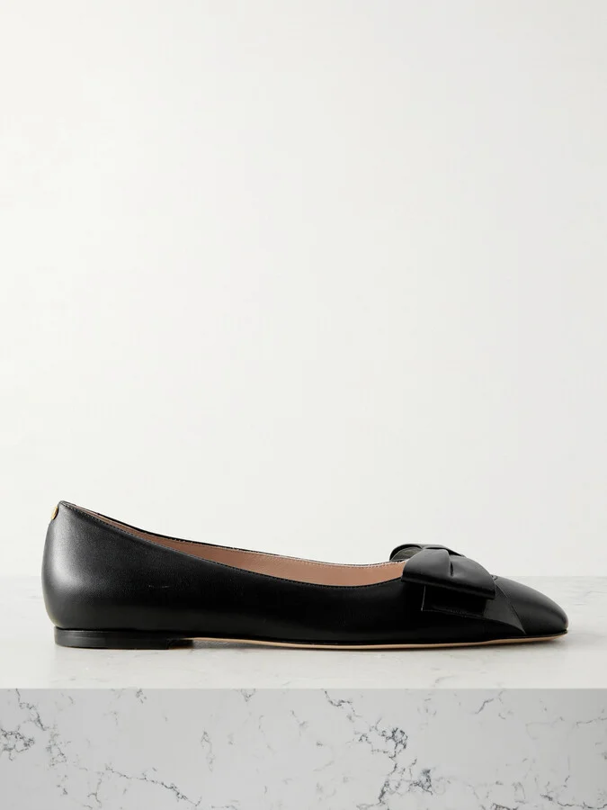 Valentino Garavani - Bowow Leather Ballet Flats - Black
