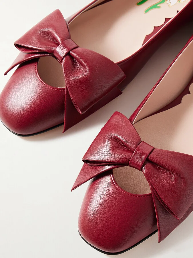 Valentino Garavani - Bowow Leather Ballet Flats - Red - Image 4