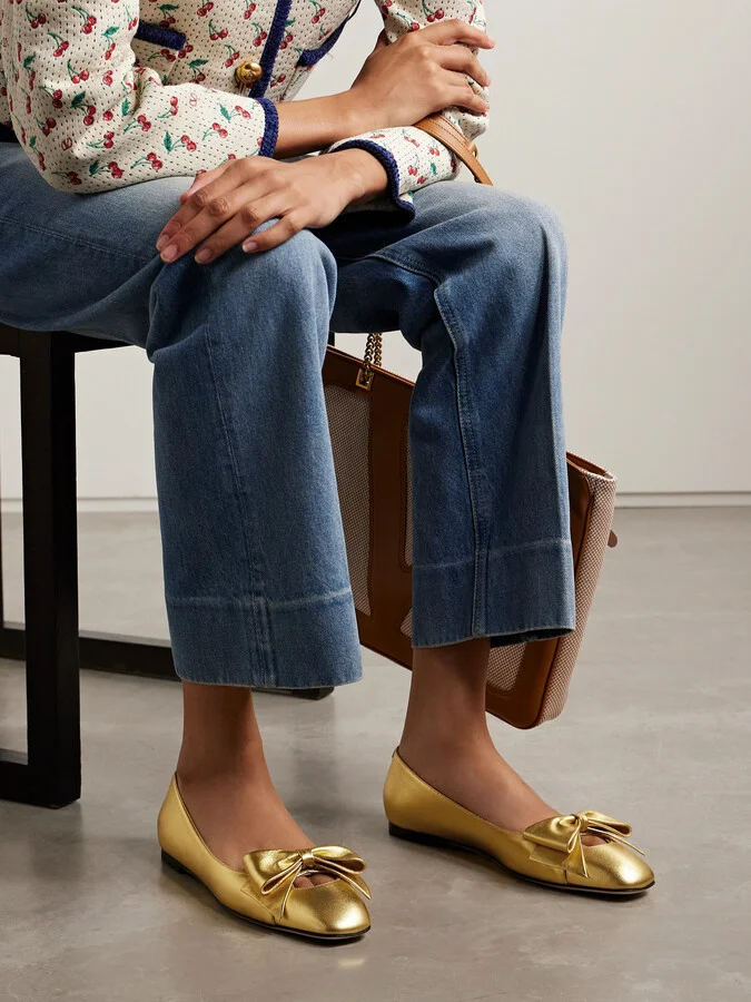 Valentino Garavani - Bowow Metallic Leather Ballet Flats - Gold - Image 2