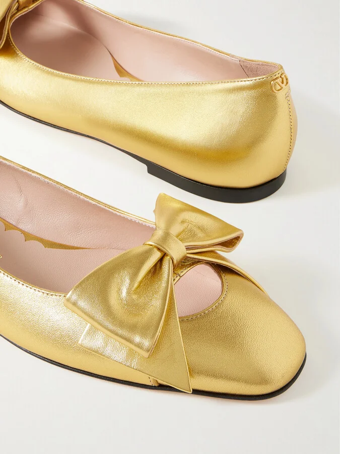 Valentino Garavani - Bowow Metallic Leather Ballet Flats - Gold - Image 4