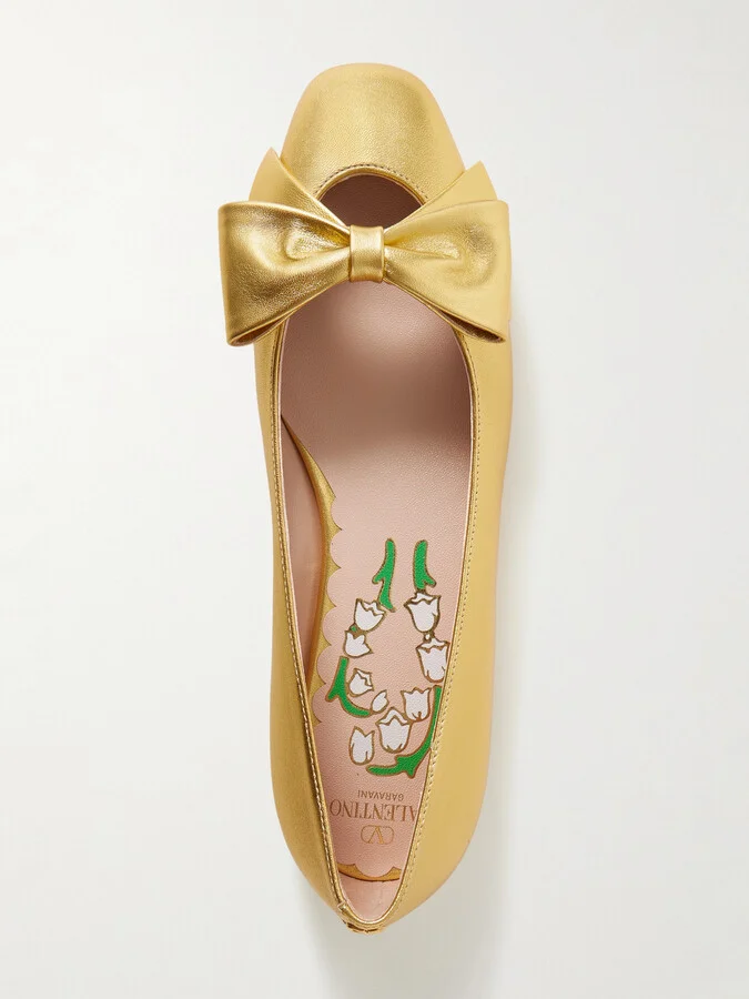 Valentino Garavani - Bowow Metallic Leather Ballet Flats - Gold - Image 5