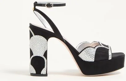 Valentino Garavani Bowow Platform Sandal In Moiré Fabric With Crystals 115Mm