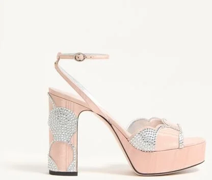 Valentino Garavani Bowow Platform Sandal In Moiré Fabric With Crystals 115Mm