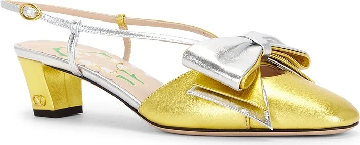 Valentino Garavani Bowow Sling Back in Metallic Silver - Image 2