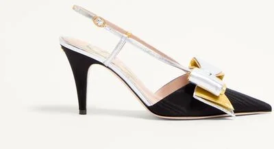 Valentino Garavani Bowow Slingback Pumps In Moirè Fabric 85Mm