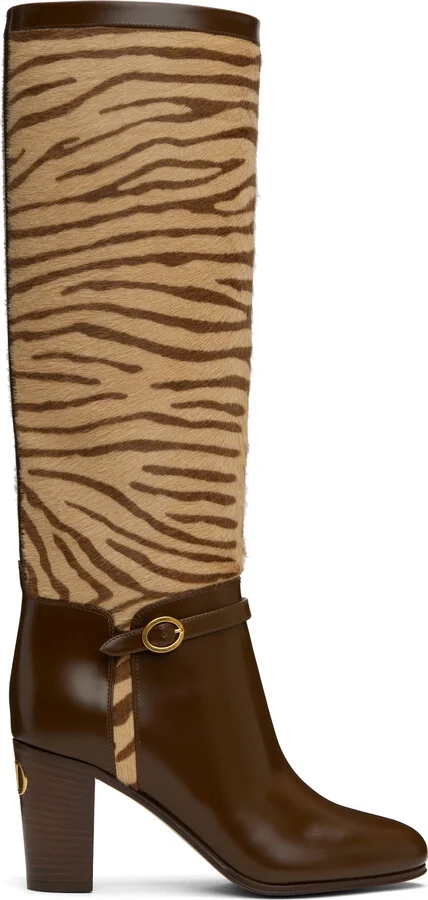 Valentino Garavani Brown & Beige Pattie Tall Boots