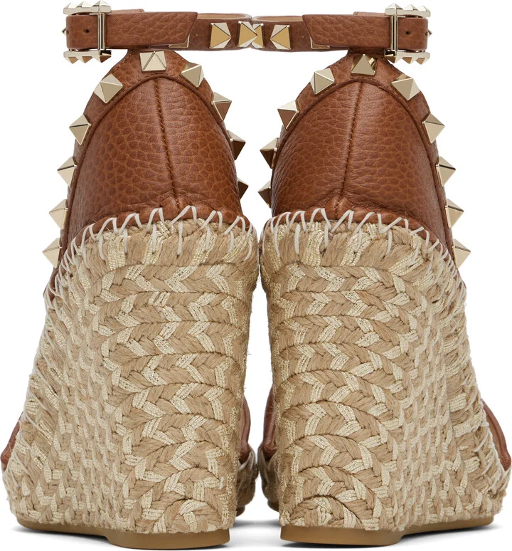 Valentino Garavani Brown Double Rockstud Grainy Calfskin Heeled Sandals - Image 2