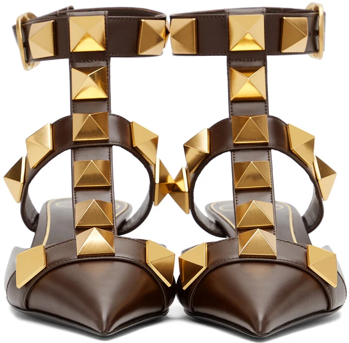 Valentino Garavani Brown Medium Roman Stud Heels - Image 2