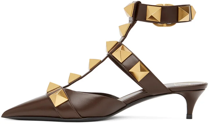 Valentino Garavani Brown Medium Roman Stud Heels - Image 3