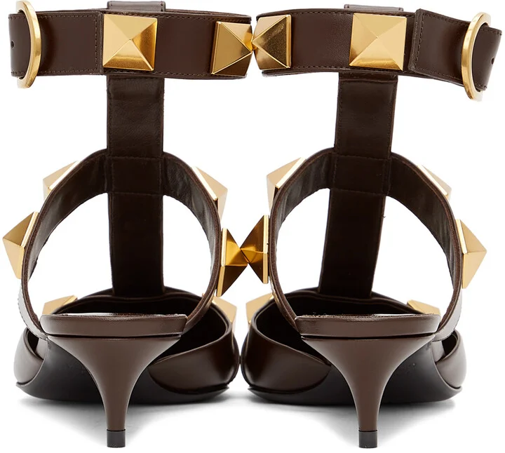 Valentino Garavani Brown Medium Roman Stud Heels - Image 4