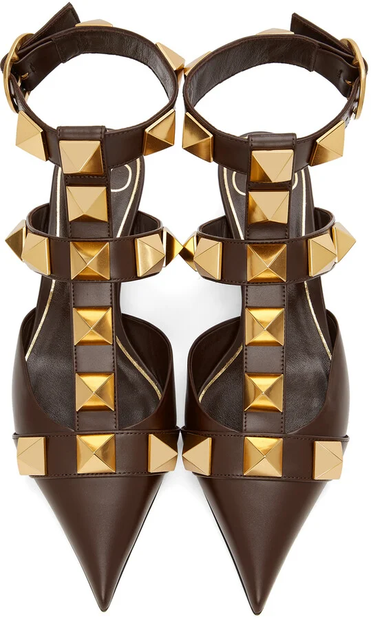 Valentino Garavani Brown Medium Roman Stud Heels - Image 5