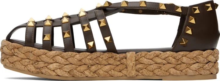 Valentino Garavani Brown Rockstud Cork Sandals - Image 3