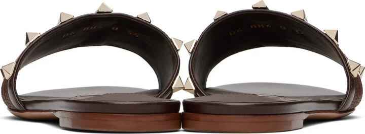 Valentino Garavani Brown Rockstud Slide Sandals - Image 2