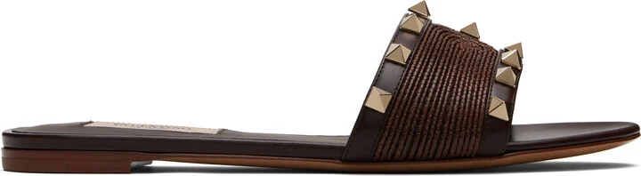 Valentino Garavani Brown Rockstud Slide Sandals