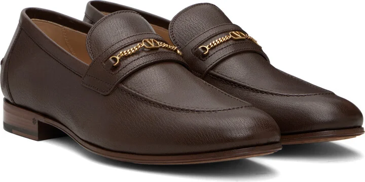 Valentino Garavani Brown VLogo Signature Kidskin Loafers - Image 4