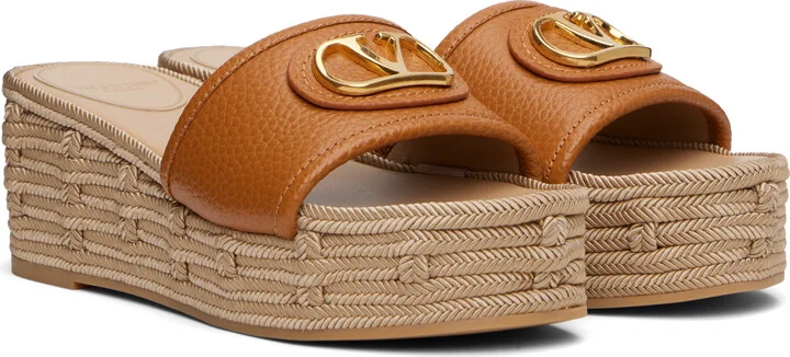 Valentino Garavani Brown VLogo Signature Slide Espadrillas Sandals - Image 4