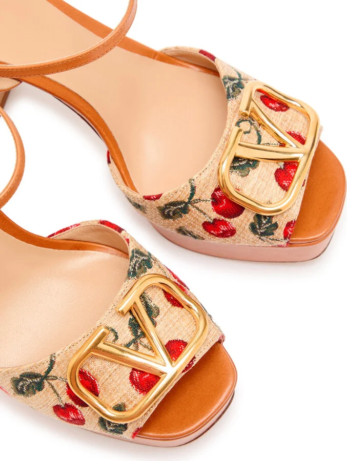 Valentino Garavani Cherries 115 Jacquard Raffia Sandals - Image 3