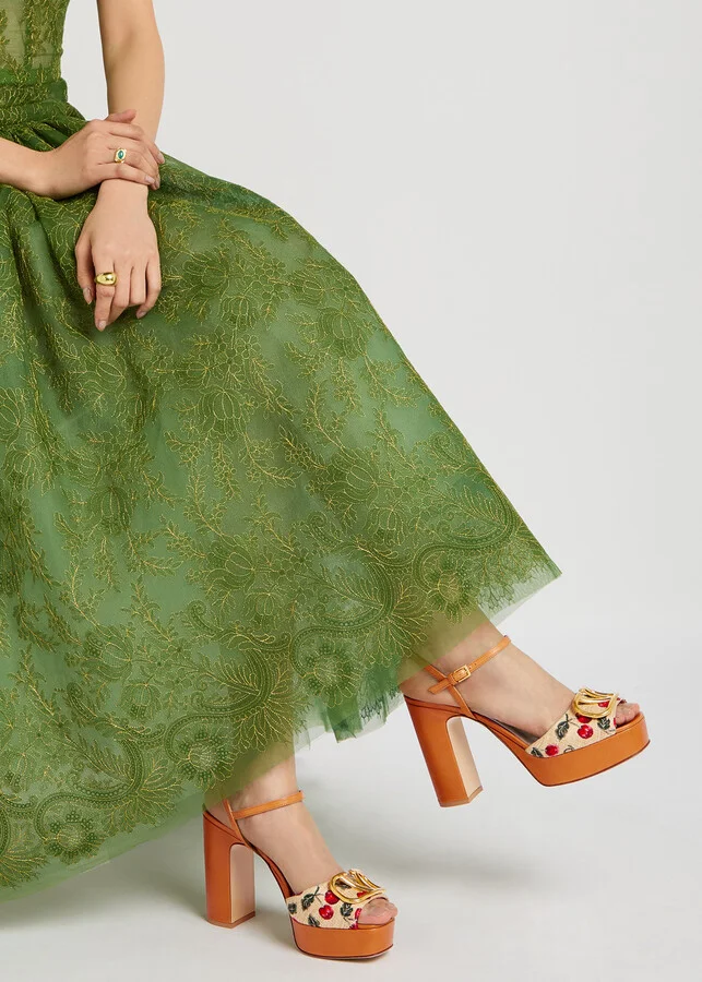 Valentino Garavani Cherries 115 Jacquard Raffia Sandals - Image 5