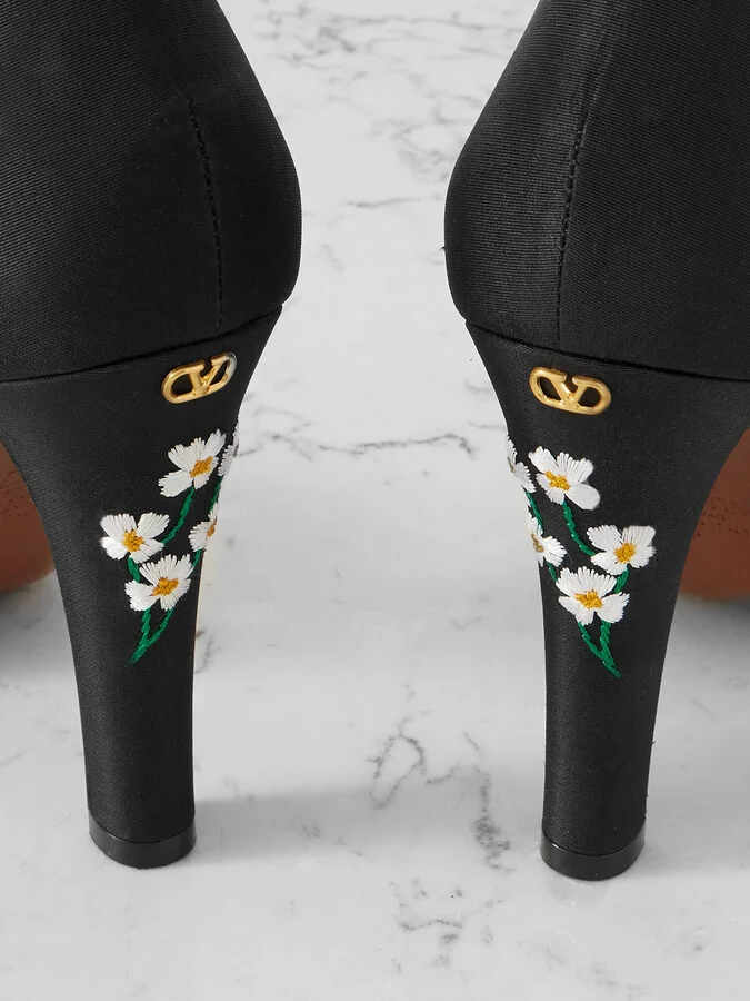 Valentino Garavani - Dolly 105 Embroidered Shantung Pumps - Black - Image 4