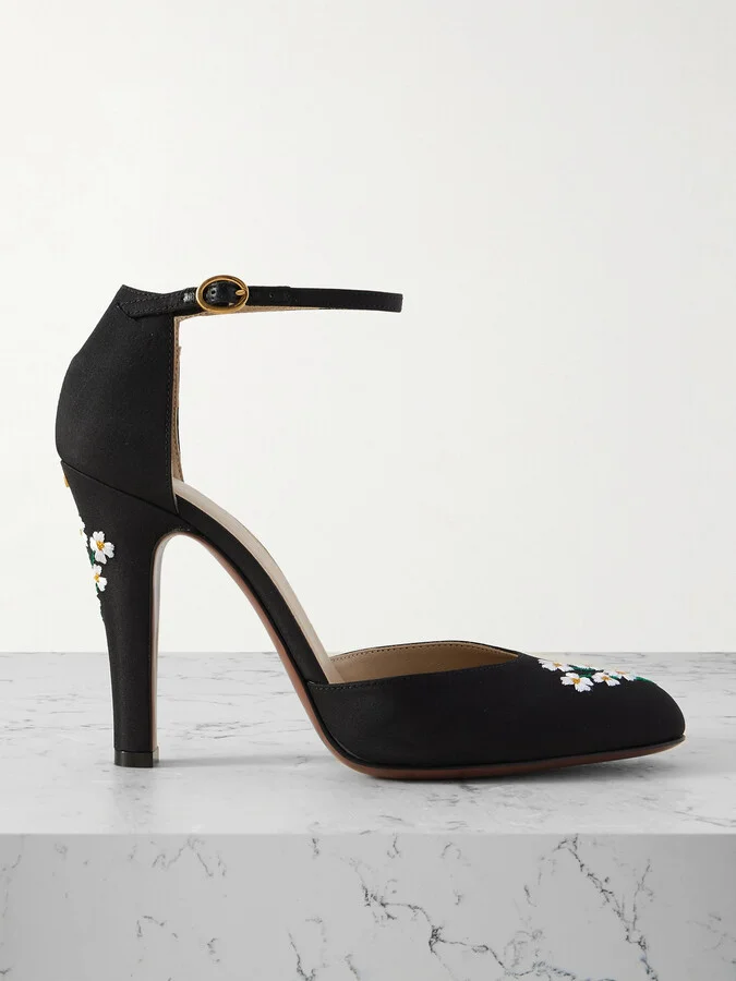 Valentino Garavani - Dolly 105 Embroidered Shantung Pumps - Black